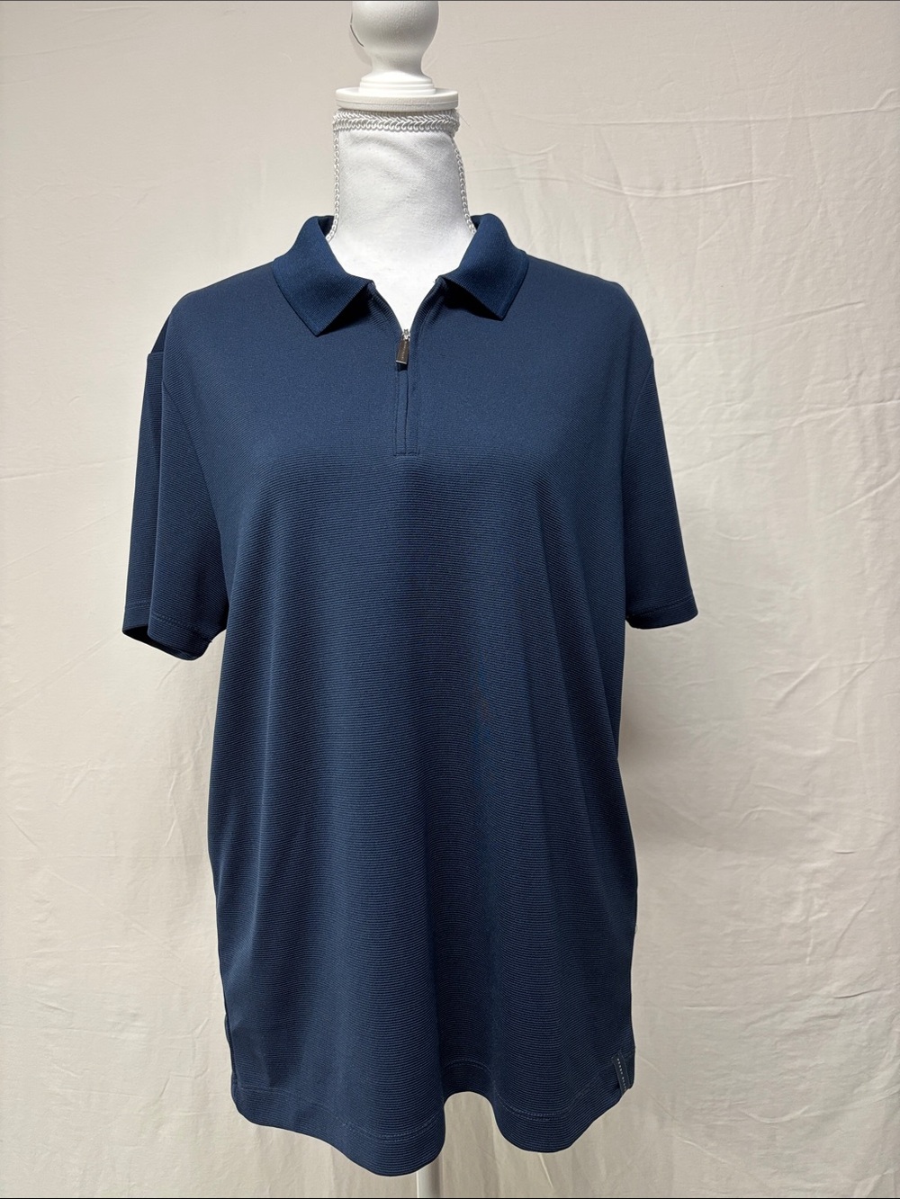 Perry Ellis Men's Navy Zip Polo